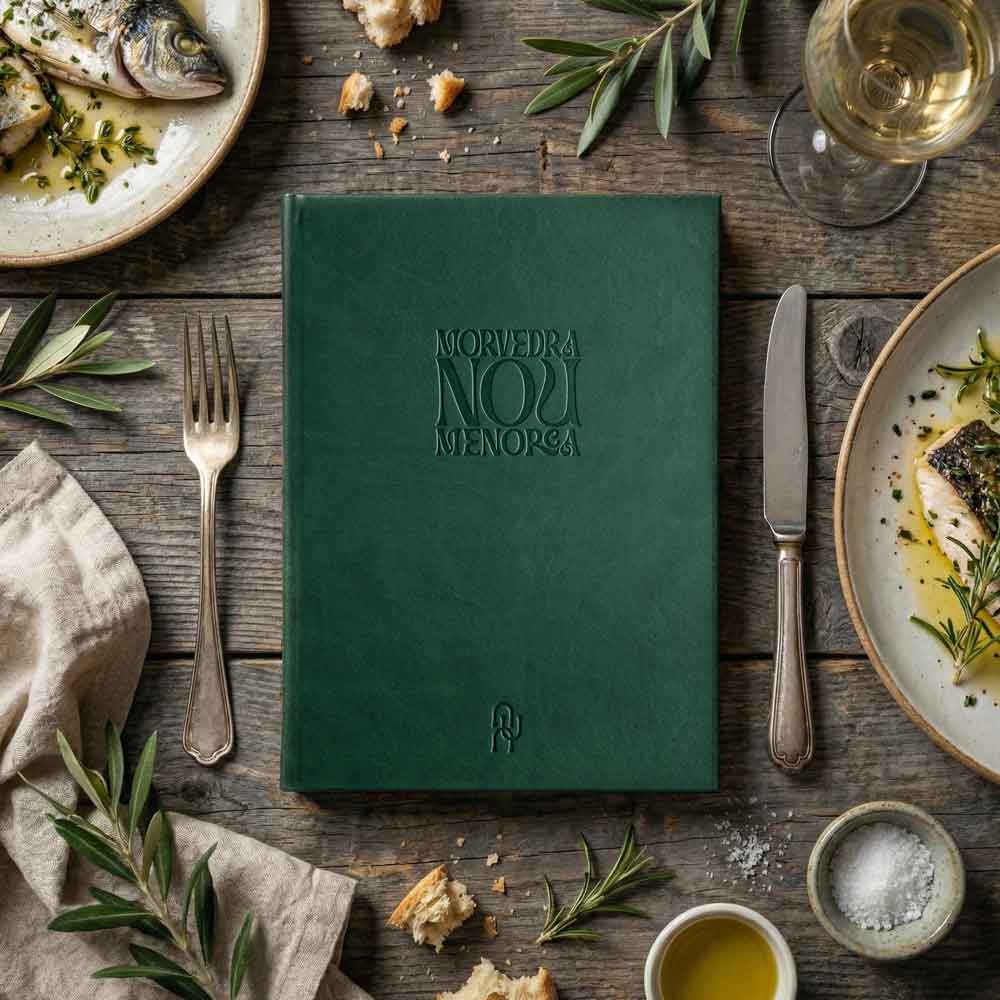 Cartas para restaurantes 7 Carta para restaurante personalizada en polipiel verde con logo grabado en seco